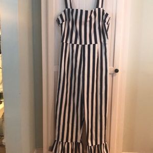 Navy and white striped jumpsuit